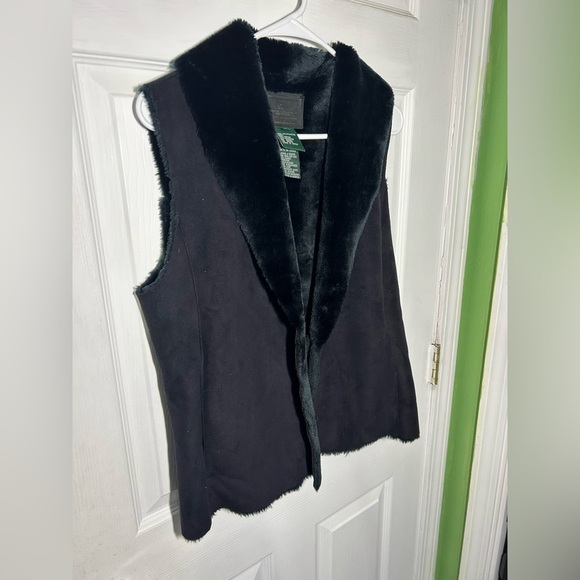 Ralph Lauren Black Label Faux Suede & Fur Collared Black Vest Size Small RL vest - Picture 5 of 11